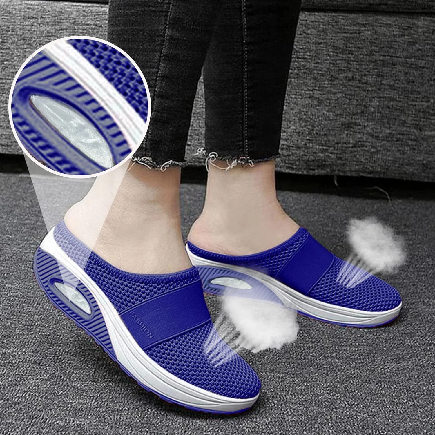 Cathalem Mules for Women 2024 Mesh Air Cushion Orthopedic Diabetic Shoes Backless Walking Sneakers Summer Slip-On Mule Shoes