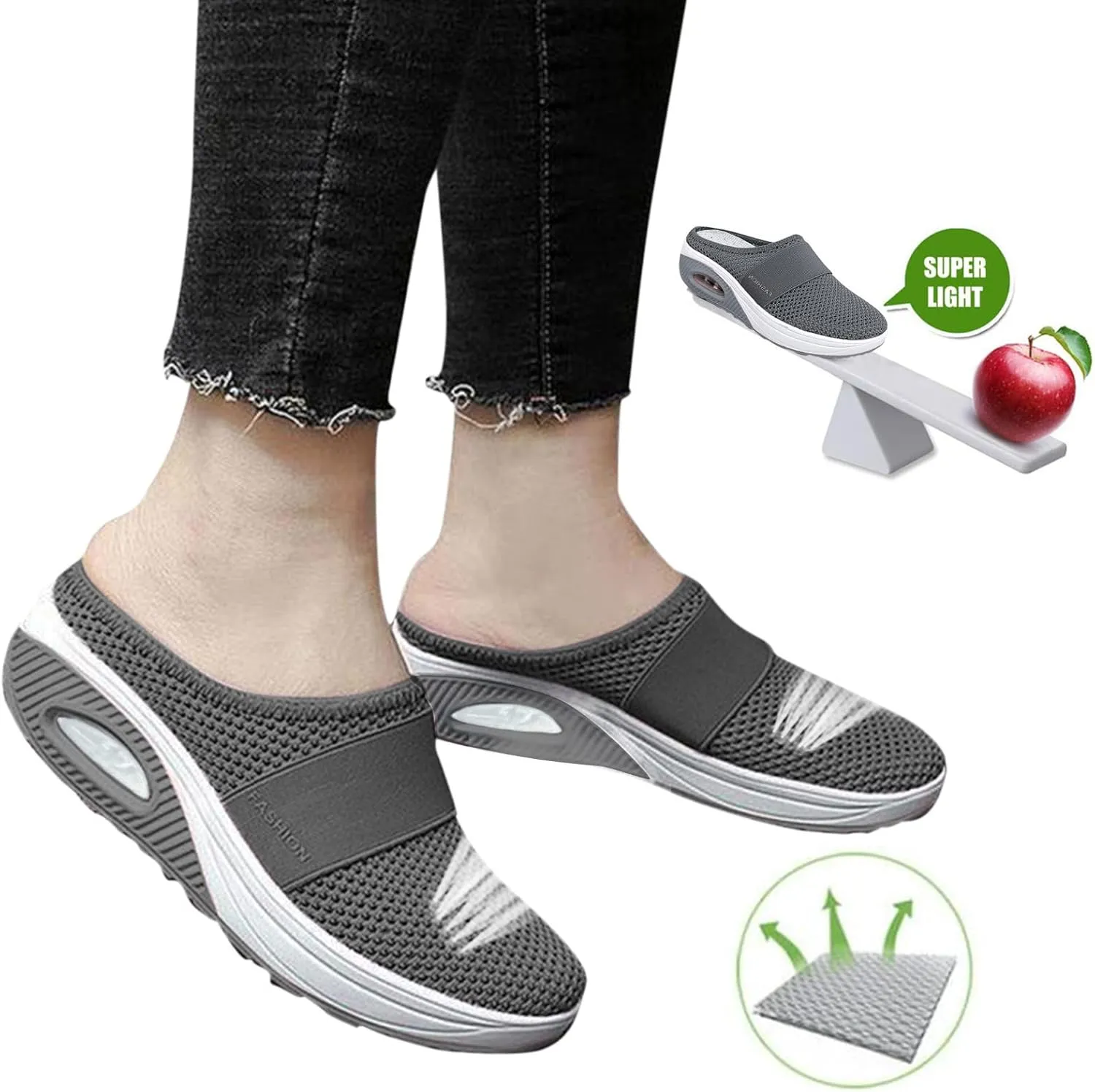 Cathalem Mules for Women 2024 Mesh Air Cushion Orthopedic Diabetic Shoes Backless Walking Sneakers Summer Slip-On Mule Shoes
