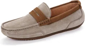 New Men's Loafers for Men Suede Vamp Genuine Leather Stitching Details Round Toe Penny Loafer Flat Heel Flexible Anti-slip Casual Party Slip-ons