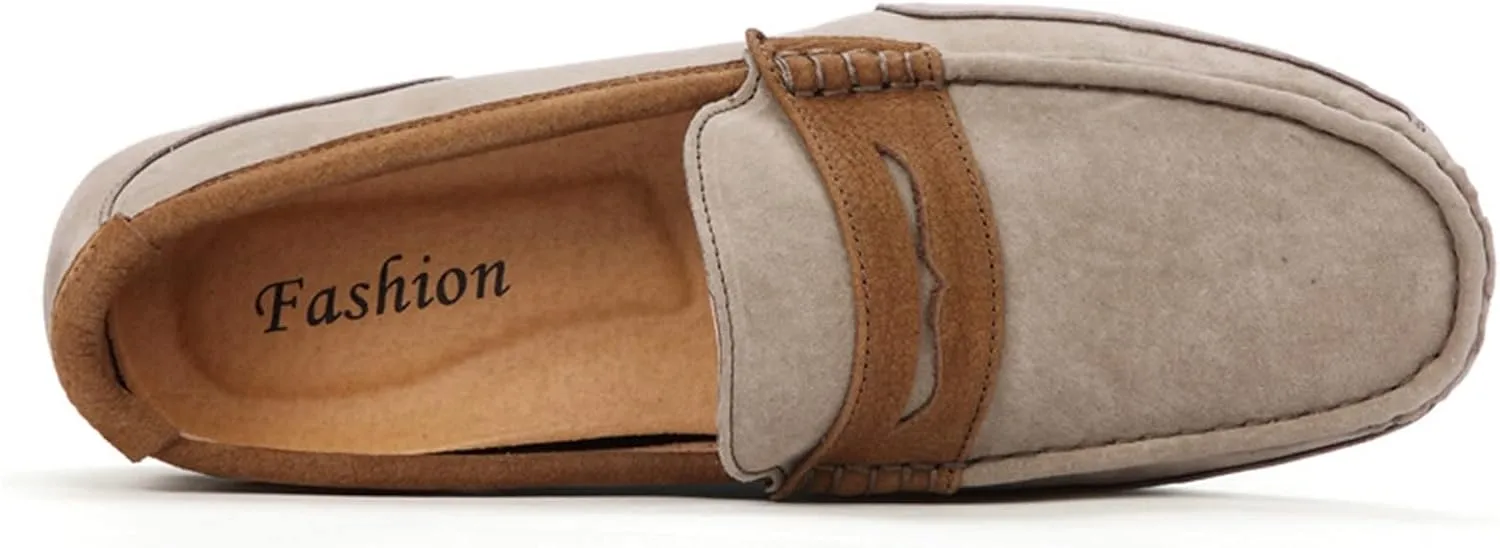 New Men's Loafers for Men Suede Vamp Genuine Leather Stitching Details Round Toe Penny Loafer Flat Heel Flexible Anti-slip Casual Party Slip-ons