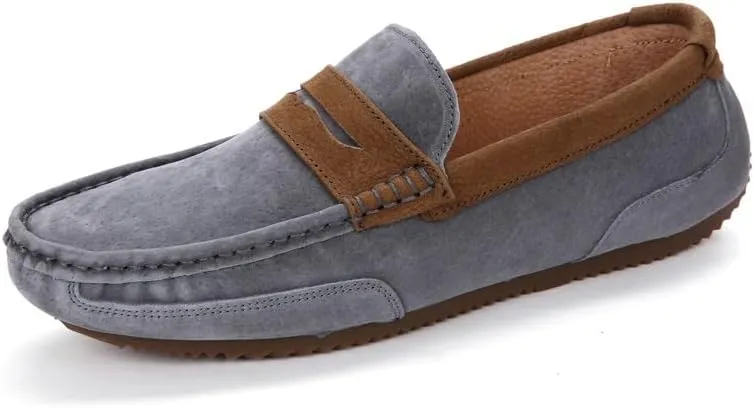 New Men's Loafers Round Toe Suede Vamp Penny Loafers Slip Resistant Lightweight Flat Heel Casual Slip-ons