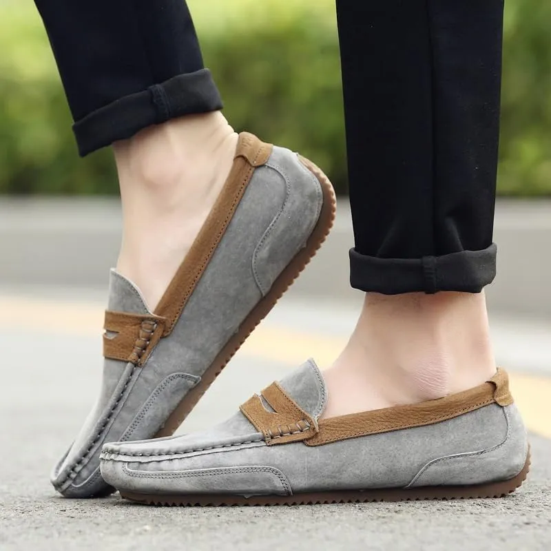 New Men's Loafers Round Toe Suede Vamp Penny Loafers Slip Resistant Lightweight Flat Heel Casual Slip-ons