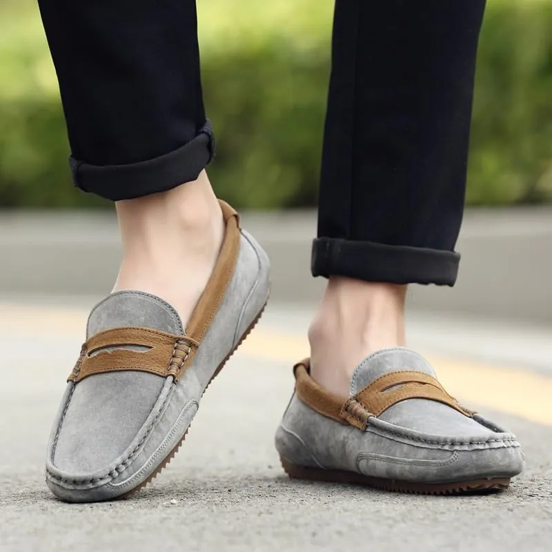 New Men's Loafers Round Toe Suede Vamp Penny Loafers Slip Resistant Lightweight Flat Heel Casual Slip-ons