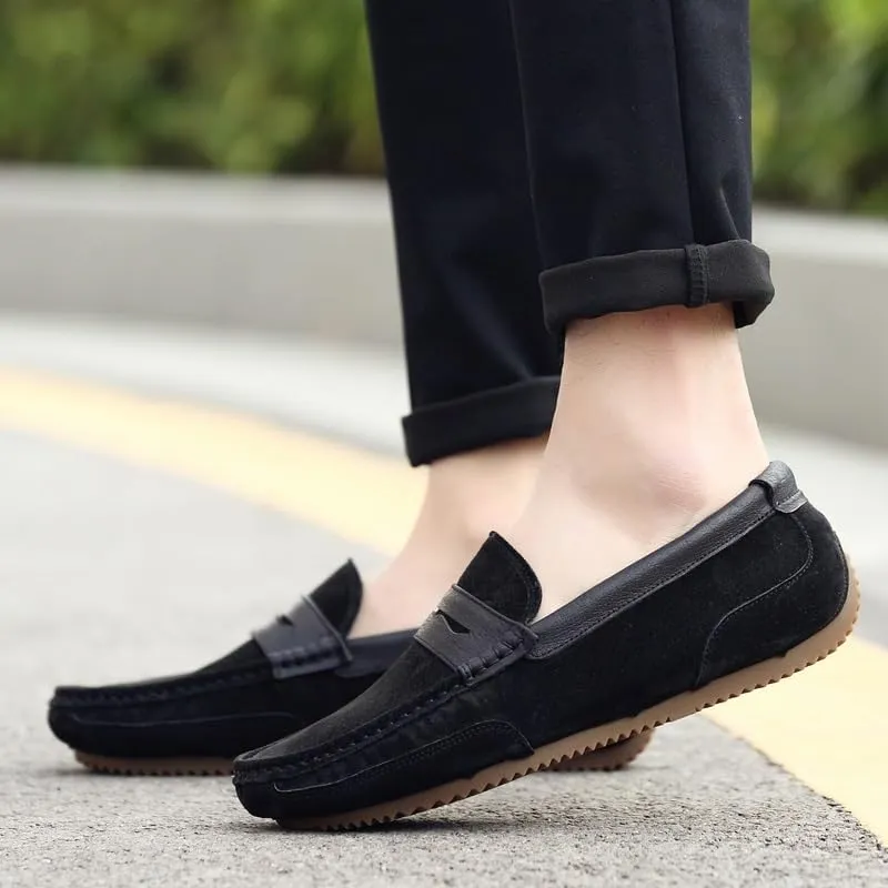 New Men's Loafers Round Toe Suede Vamp Penny Loafers Slip Resistant Lightweight Flat Heel Casual Slip-ons