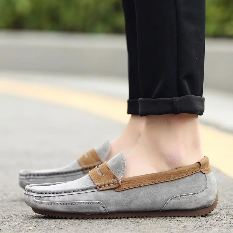 New Men's Loafers Round Toe Suede Vamp Penny Loafers Slip Resistant Lightweight Flat Heel Casual Slip-ons