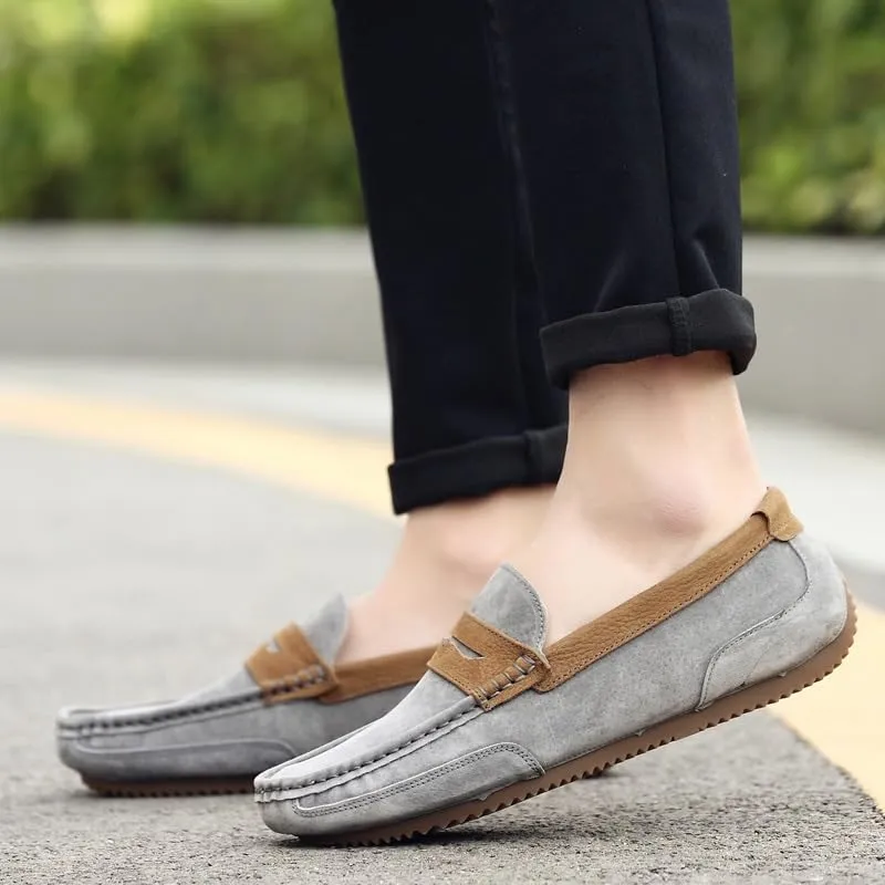 New Men's Loafers Round Toe Suede Vamp Penny Loafers Slip Resistant Lightweight Flat Heel Casual Slip-ons