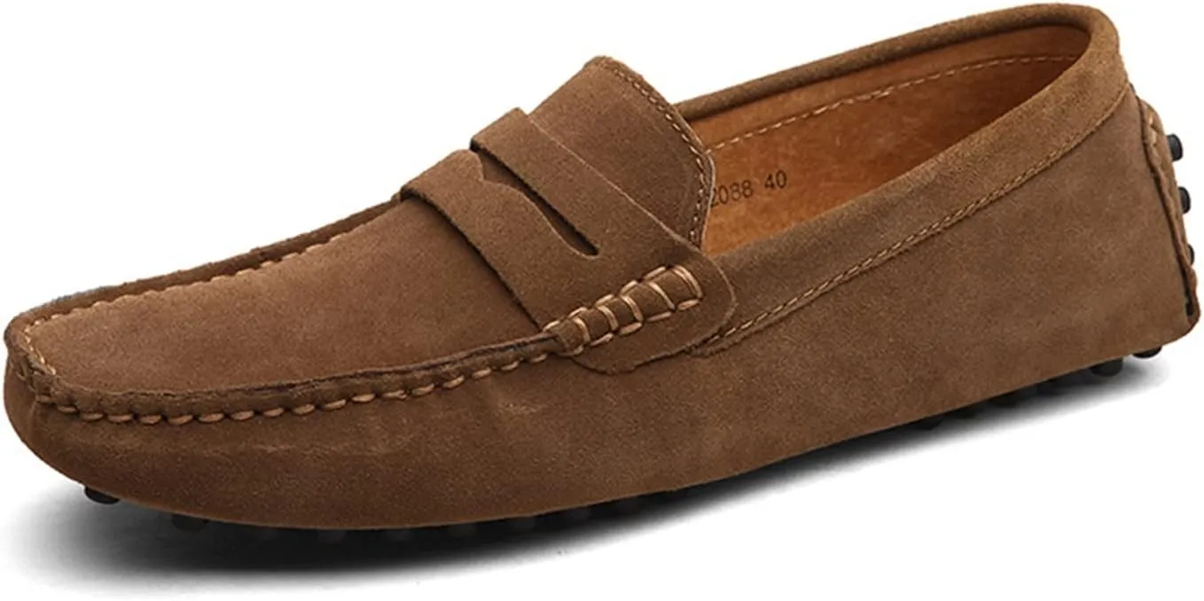 New Mens Men's Loafers Genuine Leather Suede Vamp Penny Loafer Stitching Details Round Toe Anti-Slip Lightweight Flat Heel Walking Party Slip-ons