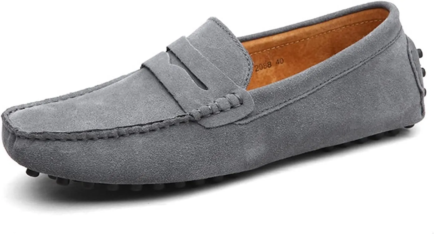 New Mens Men's Loafers Genuine Leather Suede Vamp Penny Loafer Stitching Details Round Toe Anti-Slip Lightweight Flat Heel Walking Party Slip-ons