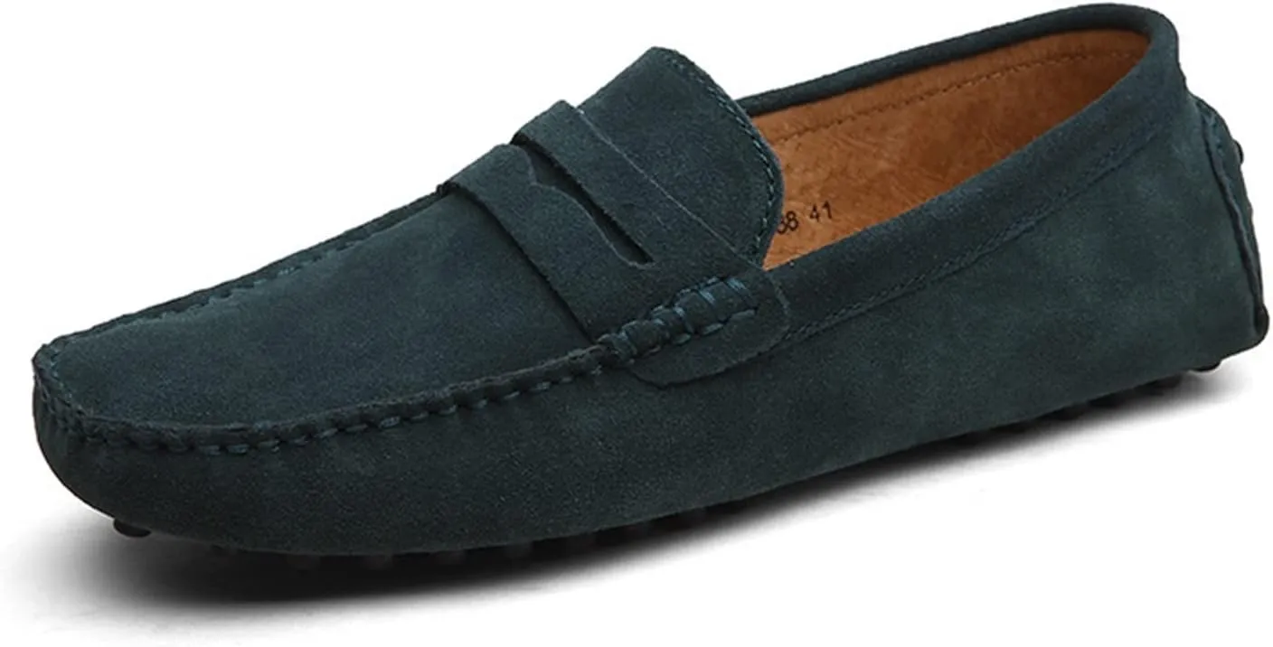 New Mens Men's Loafers Genuine Leather Suede Vamp Penny Loafer Stitching Details Round Toe Anti-Slip Lightweight Flat Heel Walking Party Slip-ons