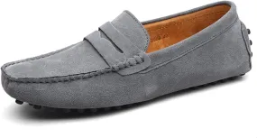 New Mens Men's Loafers Genuine Leather Suede Vamp Penny Loafer Stitching Details Round Toe Anti-Slip Lightweight Flat Heel Walking Party Slip-ons
