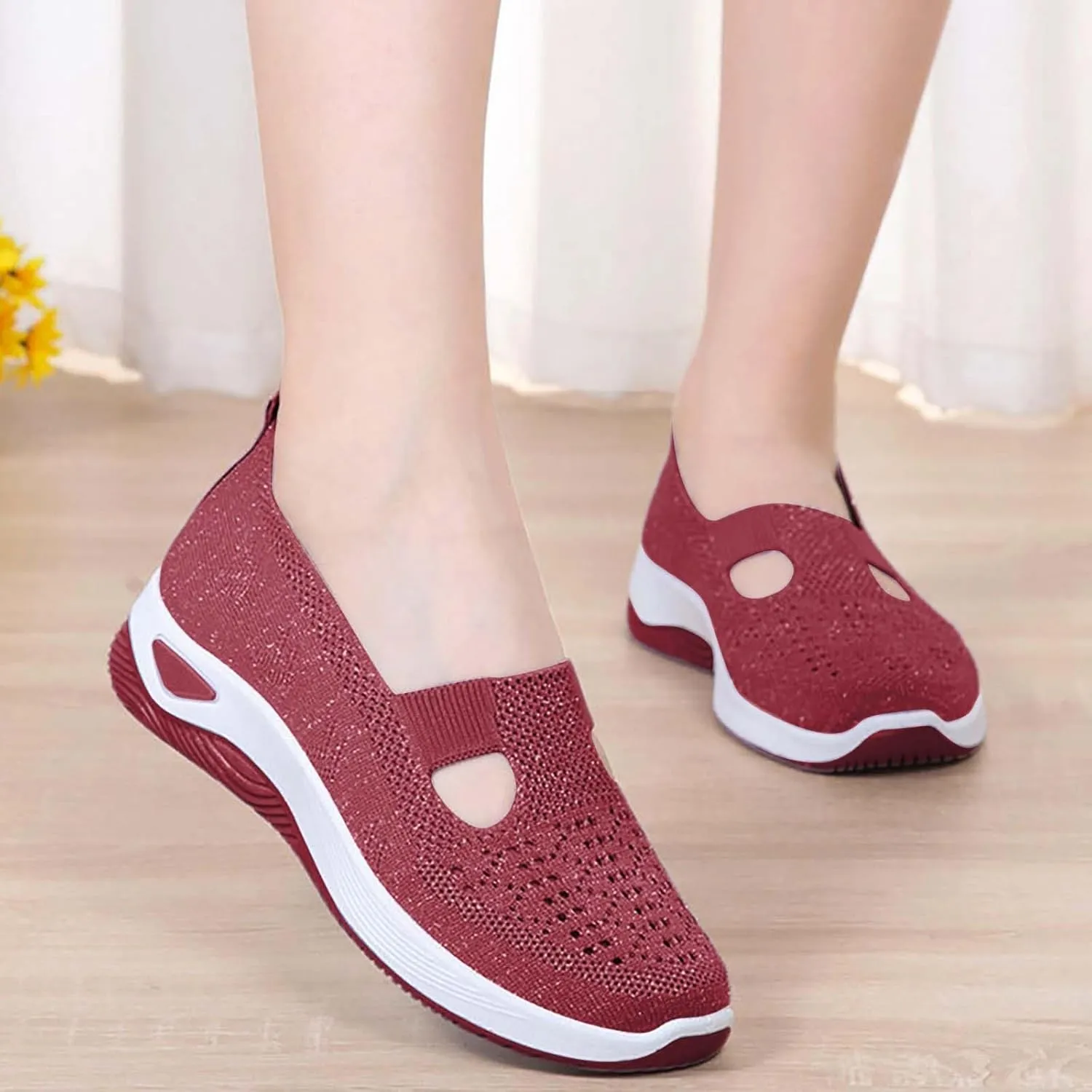 SHAOBGE Orthopedic Shoes for Women, Women Wide Width Breathable Walking Comfortable Slip on Sneakers, Non Slip Food Service Lightweight Sneaker, Nurse Shoes Arch Support Sneakers